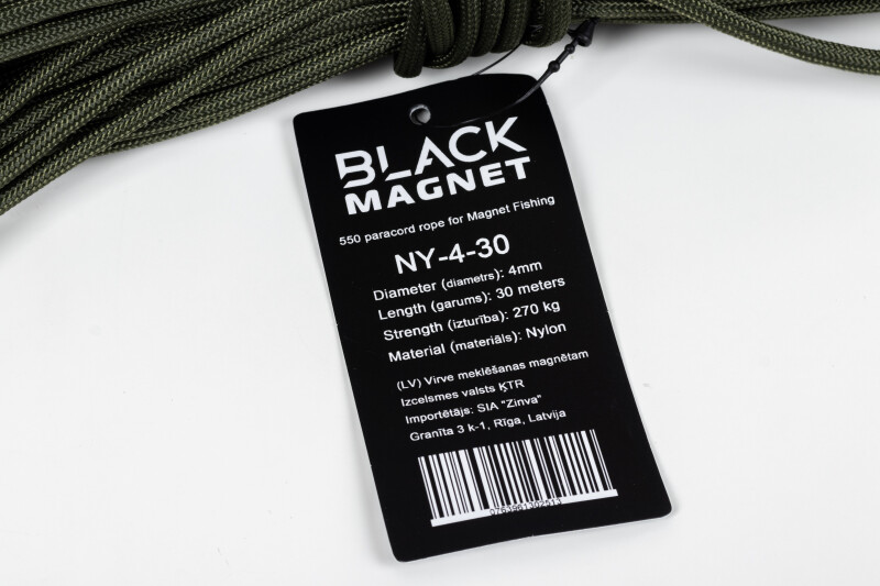 Nöör paracord 4 mm x 30 m otsingumagneti Black Magnet jaoks