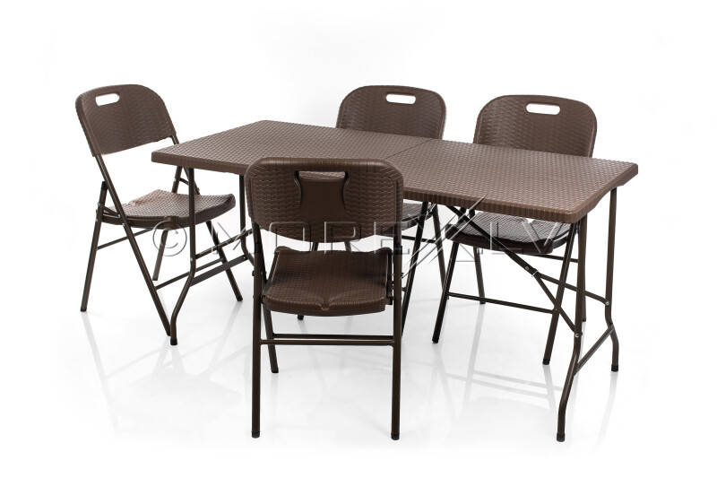 Folding table with a rattan design 152x70 cm + 4 chairs