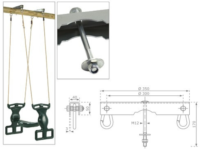 Swing double suspension bracket, М12, 350x170x40 mm