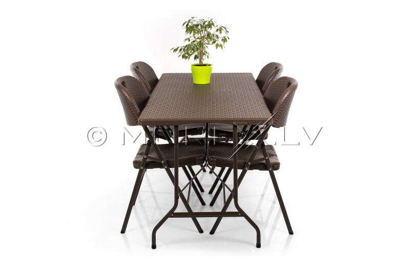 Folding table with a rattan design 152x70 cm + 4 chairs