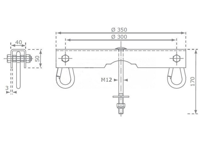 Swing double suspension bracket, М12, 350x170x40 mm