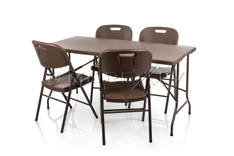 Folding table with a rattan design 152x70 cm + 4 chairs